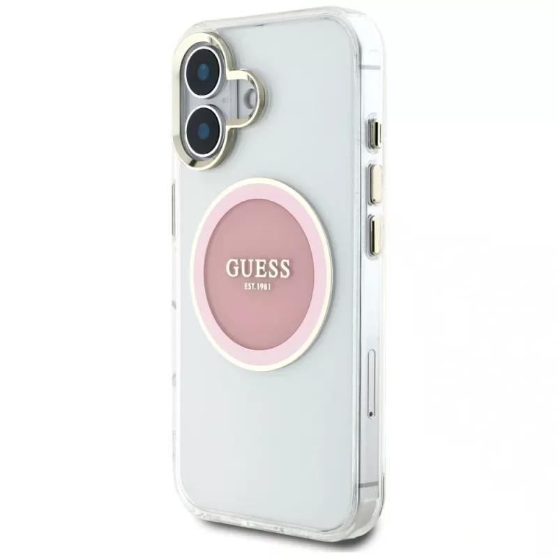 Guess IML Metal Colored Circle Classic Logo funda MagSafe para iPhone 16 (rosa)