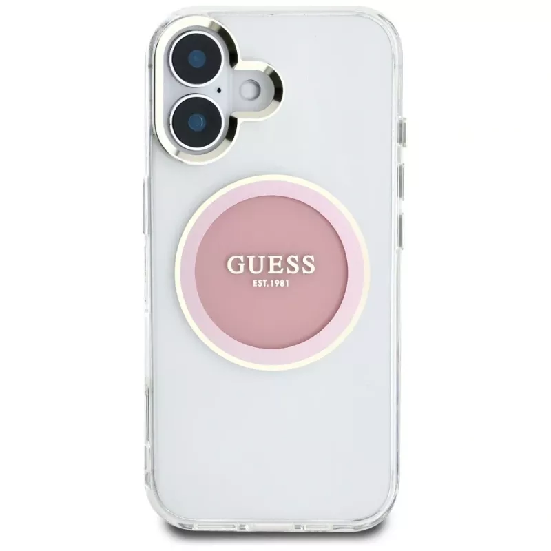 Guess IML Metal Colored Circle Classic Logo funda MagSafe para iPhone 16 (rosa)