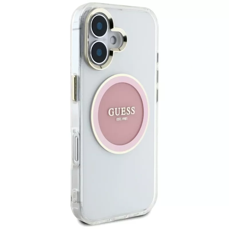 Guess IML Metal Colored Circle Classic Logo funda MagSafe para iPhone 16 (rosa)