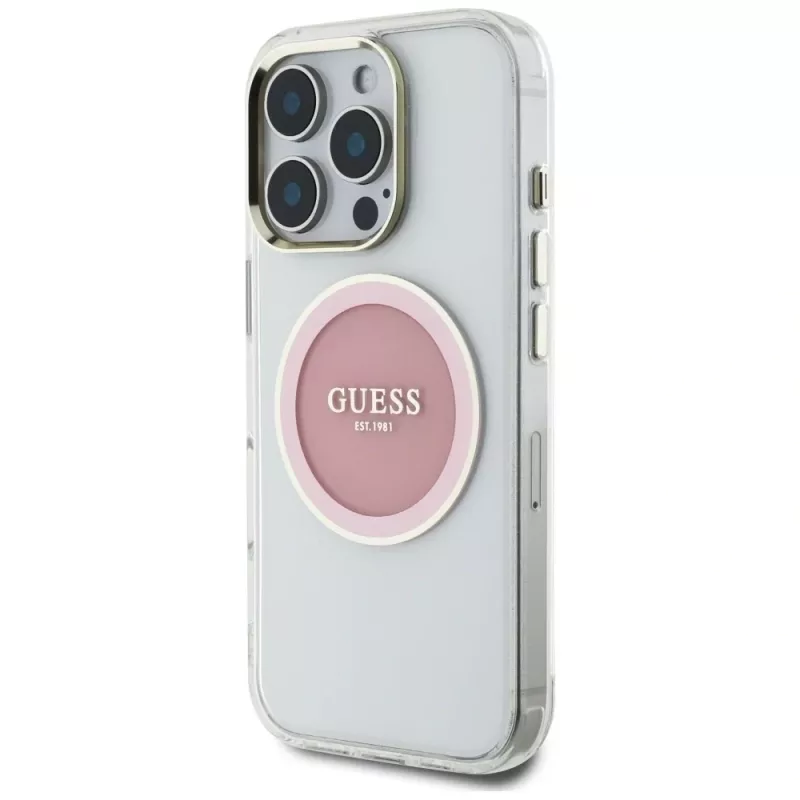 Guess IML Metal Colored Circle Classic Logo funda MagSafe para iPhone 16 Pro (rosa)