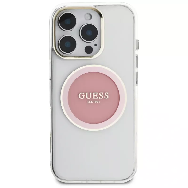 Guess IML Metal Colored Circle Classic Logo funda MagSafe para iPhone 16 Pro (rosa)