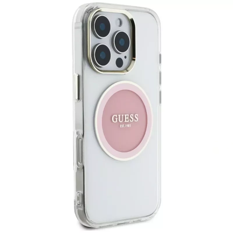 Guess IML Metal Colored Circle Classic Logo funda MagSafe para iPhone 16 Pro (rosa)