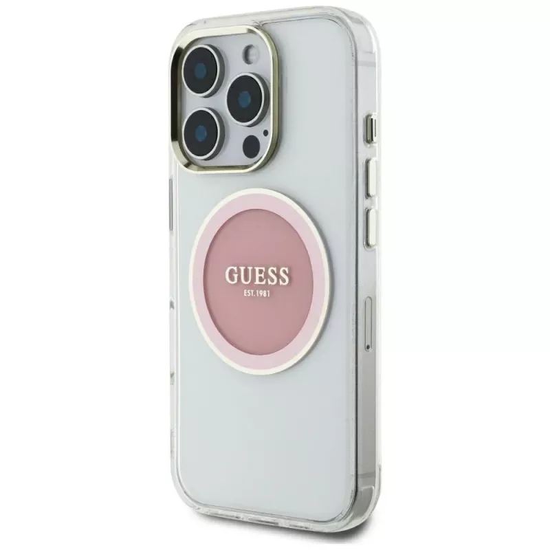 Guess IML Metal Colored Circle Classic Logo funda MagSafe para iPhone 16 Pro Max (rosa)