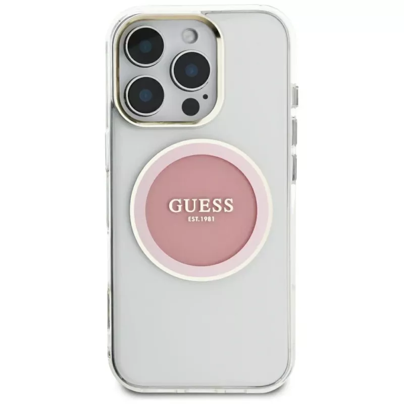 Guess IML Metal Colored Circle Classic Logo funda MagSafe para iPhone 16 Pro Max (rosa)