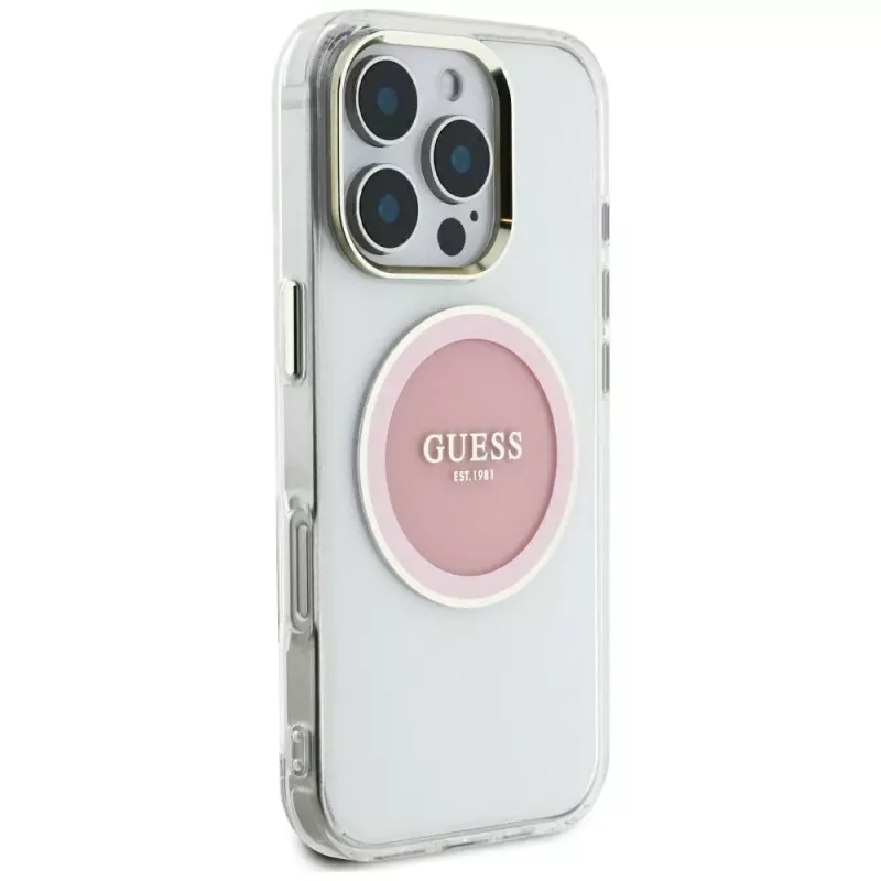 Guess IML Metal Colored Circle Classic Logo funda MagSafe para iPhone 16 Pro Max (rosa)