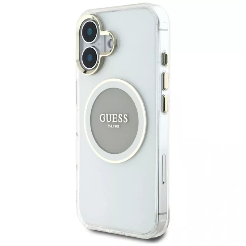 Guess IML Metal Colored Circle Classic Logo funda MagSafe para iPhone 16 (gris)