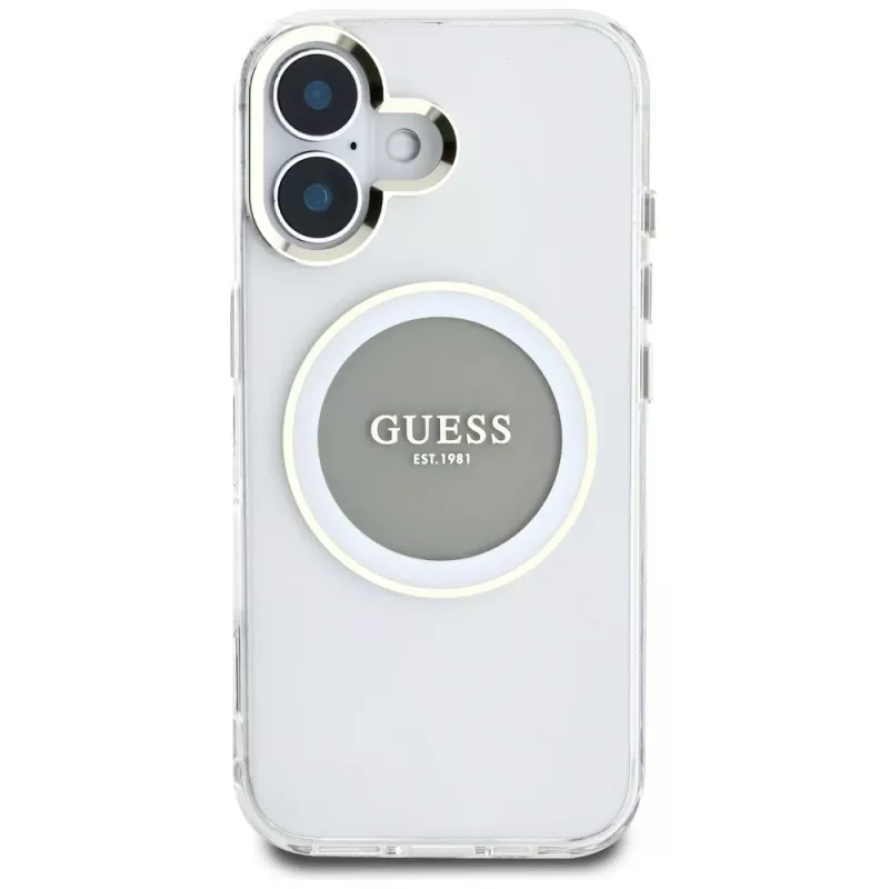 Guess IML Metal Colored Circle Classic Logo funda MagSafe para iPhone 16 (gris)