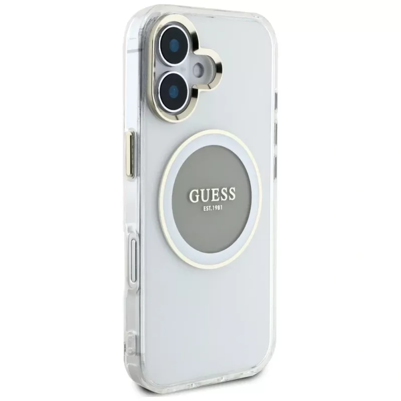 Guess IML Metal Colored Circle Classic Logo funda MagSafe para iPhone 16 (gris)