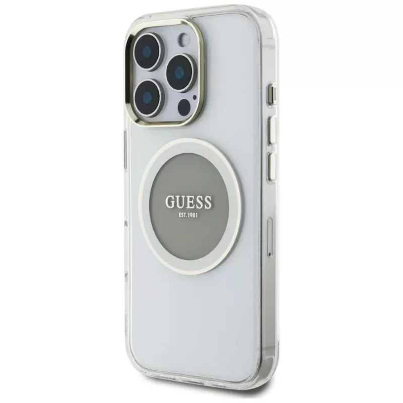 Guess IML Metal Colored Circle Classic Logo funda MagSafe para iPhone 16 Pro (gris)