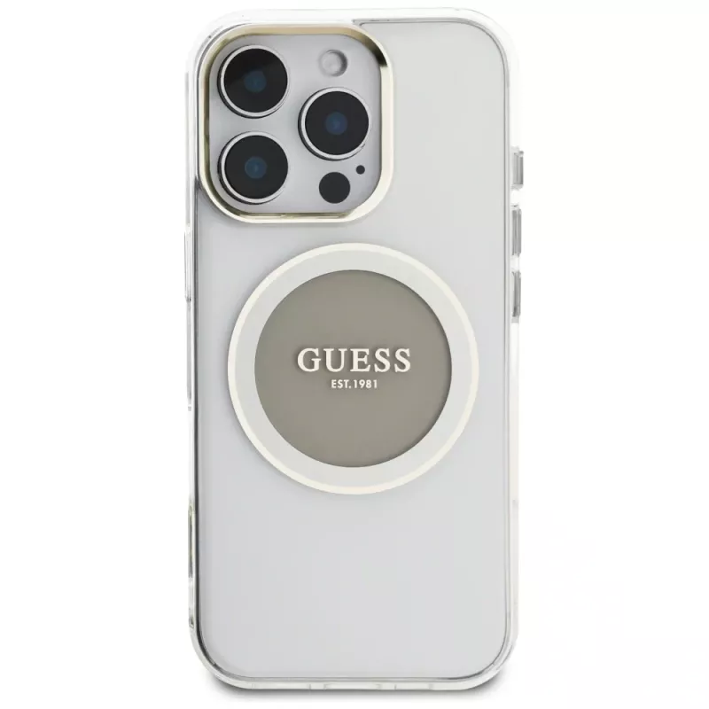 Guess IML Metal Colored Circle Classic Logo funda MagSafe para iPhone 16 Pro (gris)