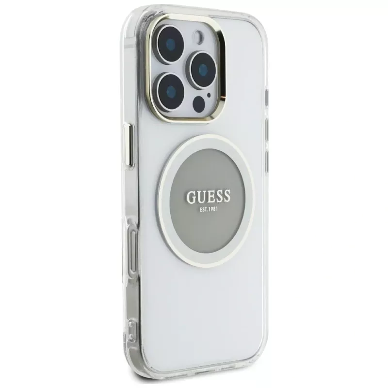 Guess IML Metal Colored Circle Classic Logo funda MagSafe para iPhone 16 Pro (gris)