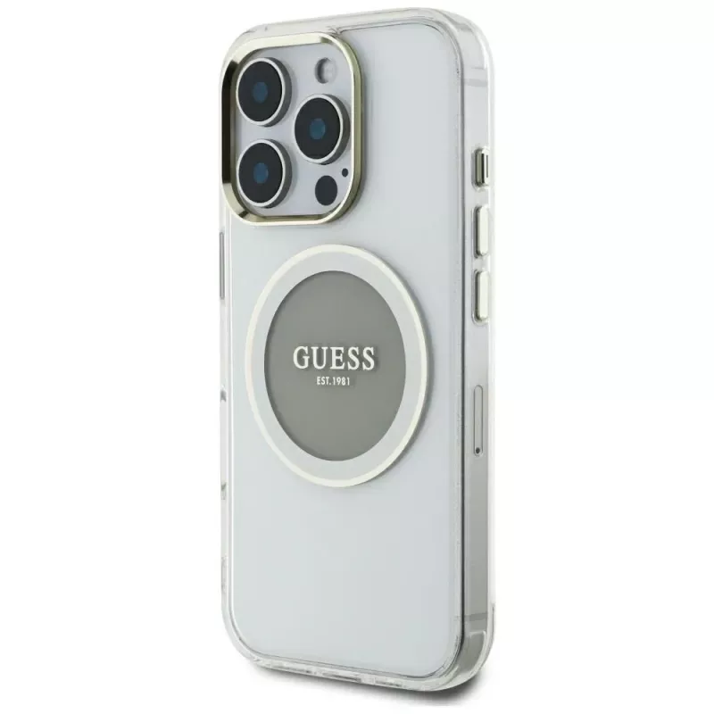 Guess IML Metal Colored Circle Classic Logo funda MagSafe para iPhone 16 Pro Max (gris)
