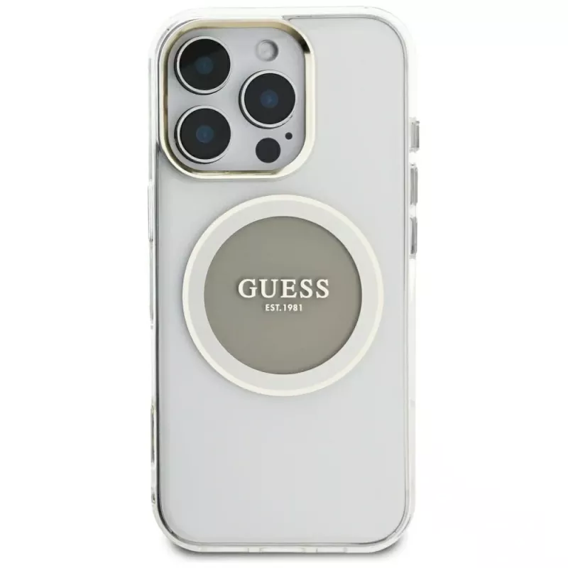 Guess IML Metal Colored Circle Classic Logo funda MagSafe para iPhone 16 Pro Max (gris)