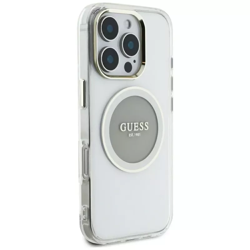 Guess IML Metal Colored Circle Classic Logo funda MagSafe para iPhone 16 Pro Max (gris)