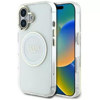 Guess IML Metal Colored Circle Classic Logo funda MagSafe para iPhone 16 (blanco)