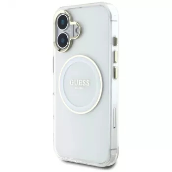 Guess IML Metal Colored Circle Classic Logo funda MagSafe para iPhone 16 (blanco)