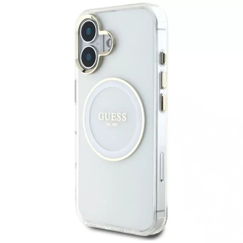 Guess IML Metal Colored Circle Classic Logo funda MagSafe para iPhone 16 (blanco)