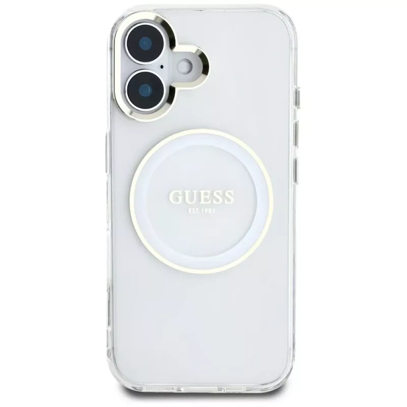 Guess IML Metal Colored Circle Classic Logo funda MagSafe para iPhone 16 (blanco)