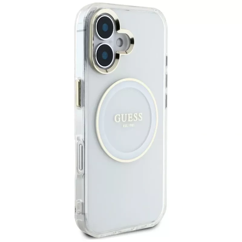 Guess IML Metal Colored Circle Classic Logo funda MagSafe para iPhone 16 (blanco)