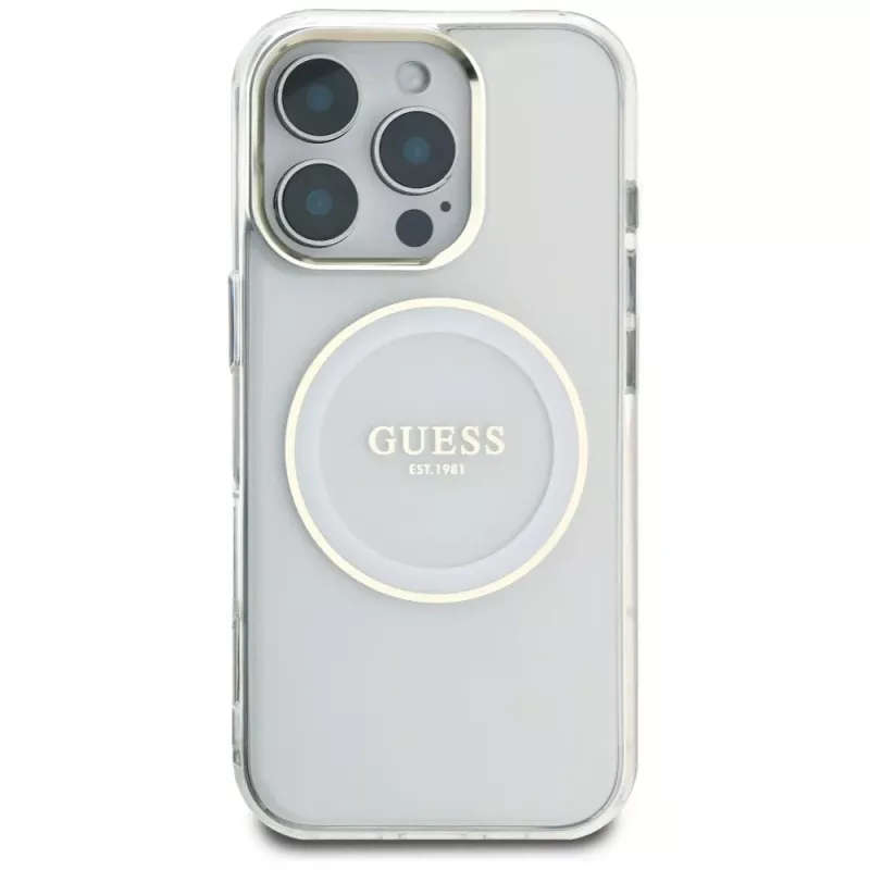 Guess IML Metal Colored Circle Classic Logo funda MagSafe para iPhone 16 Pro (blanco)