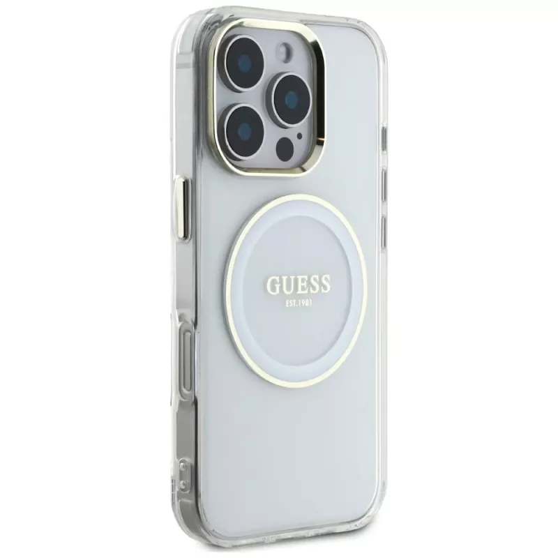 Guess IML Metal Colored Circle Classic Logo funda MagSafe para iPhone 16 Pro (blanco)