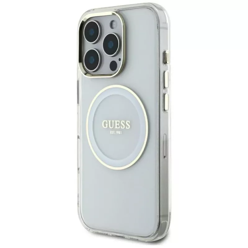 Guess IML Metal Colored Circle Classic Logo funda MagSafe para iPhone 16 Pro Max (blanco)