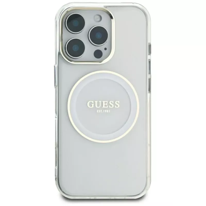 Guess IML Metal Colored Circle Classic Logo funda MagSafe para iPhone 16 Pro Max (blanco)