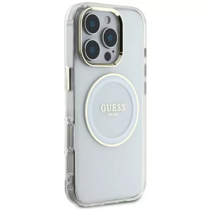 Guess IML Metal Colored Circle Classic Logo funda MagSafe para iPhone 16 Pro Max (blanco)