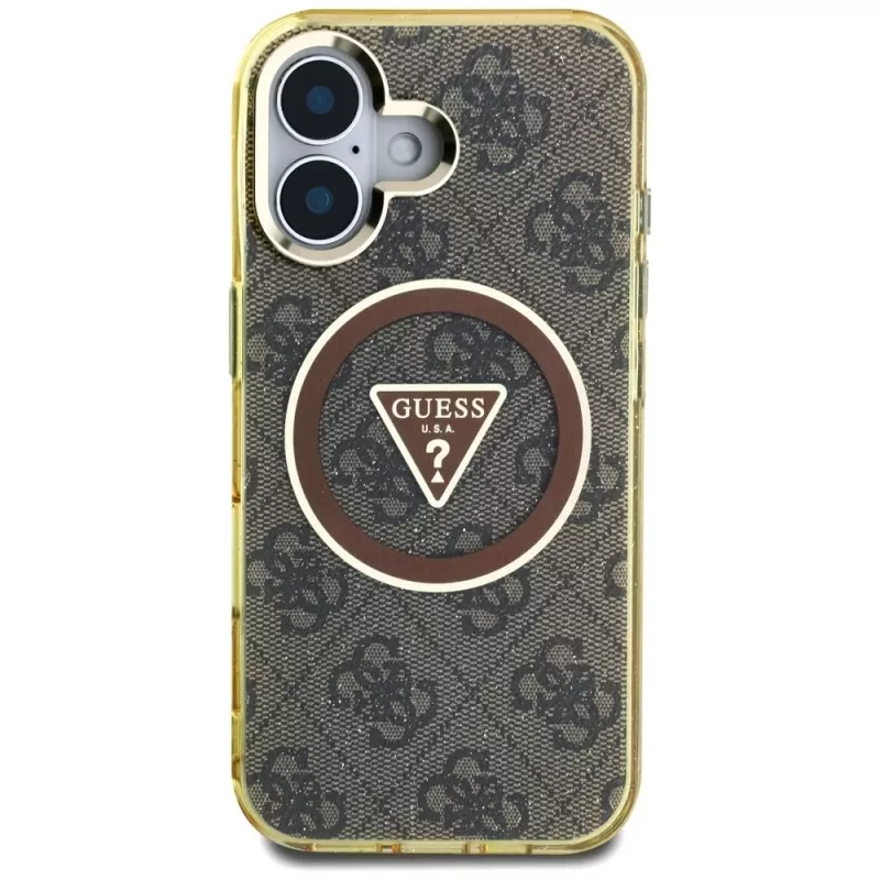 Guess IML Metal Glitter 4G Circle Triangle funda MagSafe para iPhone 16 (marrón)