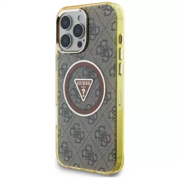 Guess IML Metal Glitter 4G Circle Triangle funda MagSafe para iPhone 16 Pro Max (marrón)