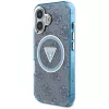 Guess IML Metal Glitter 4G Circle Triangle funda MagSafe para iPhone 16 (azul)