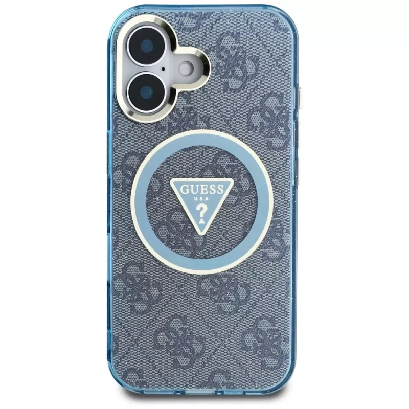 Guess IML Metal Glitter 4G Circle Triangle funda MagSafe para iPhone 16 (azul)