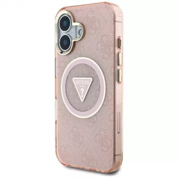 Guess IML Metal Glitter 4G Circle Triangle funda MagSafe para iPhone 16 (rosa)