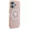 Guess IML Metal Glitter 4G Circle Triangle funda MagSafe para iPhone 16 (rosa)