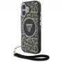 Guess HC IML Leopard Triangle funda para iPhone 16 con cordón, marrón, MagSafe