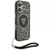 Guess HC IML Leopard Triangle funda para iPhone 16 con cordón, marrón, MagSafe