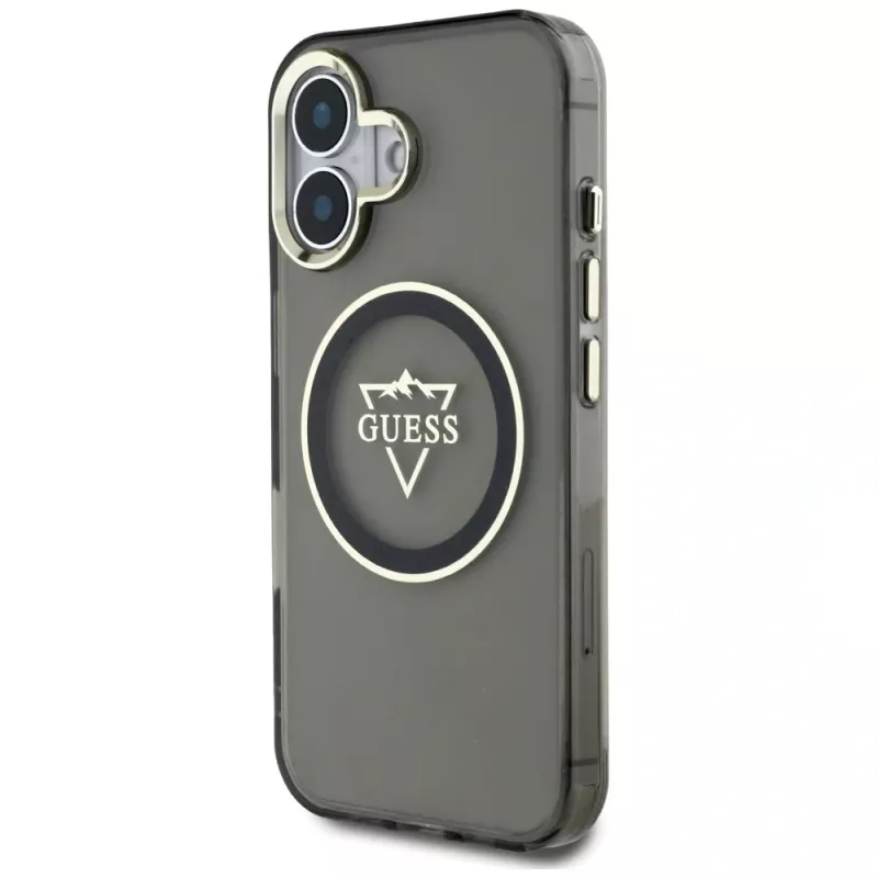 Guess IML Metal Mountain Logo funda MagSafe para iPhone 16 (negro)