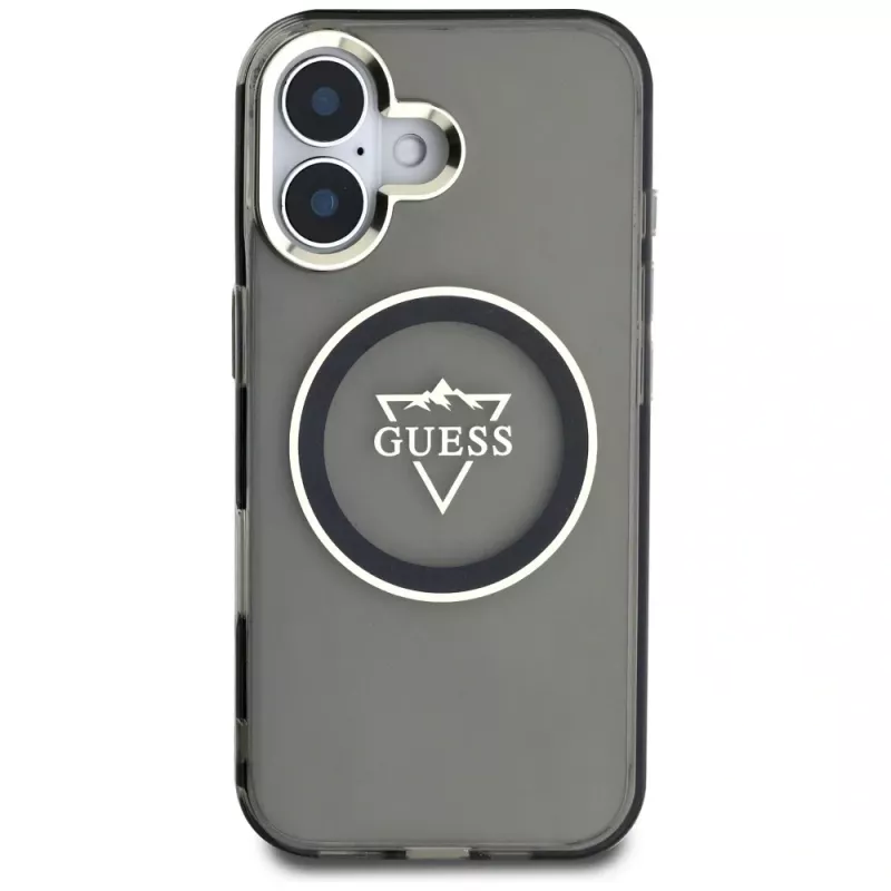 Guess IML Metal Mountain Logo funda MagSafe para iPhone 16 (negro)