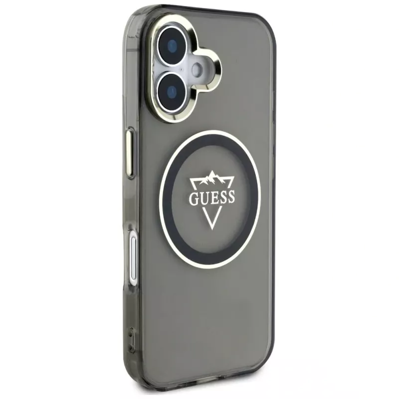Guess IML Metal Mountain Logo funda MagSafe para iPhone 16 (negro)