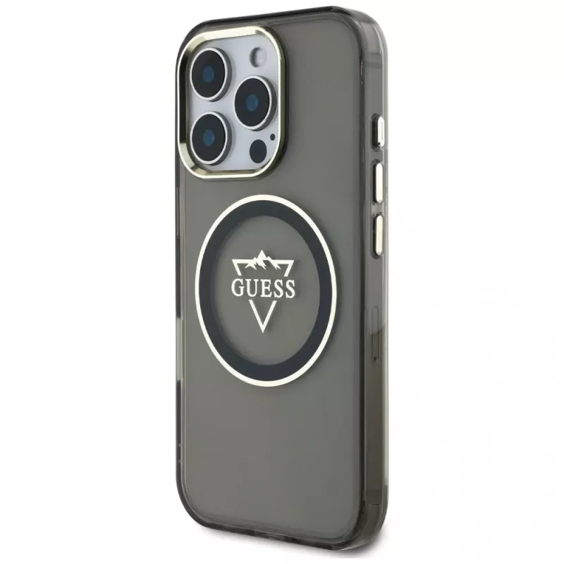 Guess IML Metal Mountain Logo funda MagSafe para iPhone 16 Pro Max (negro)