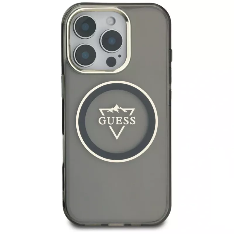 Guess IML Metal Mountain Logo funda MagSafe para iPhone 16 Pro Max (negro)