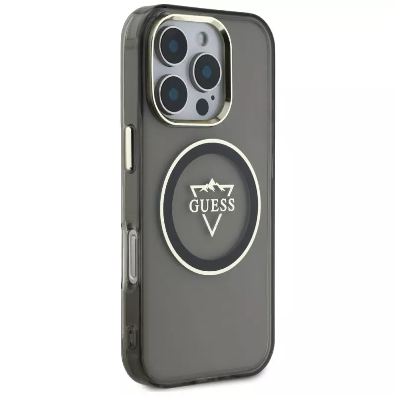 Guess IML Metal Mountain Logo funda MagSafe para iPhone 16 Pro Max (negro)