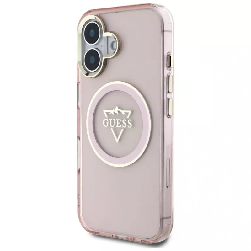 Guess IML Metal Mountain Logo funda MagSafe para Apple iPhone 16 (rosa)