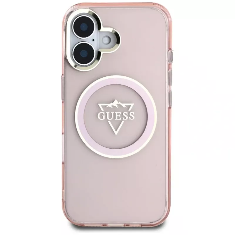 Guess IML Metal Mountain Logo funda MagSafe para Apple iPhone 16 (rosa)