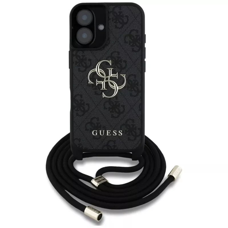Guess 4G Big Logo funda crossbody con cordón para iPhone 16, negro