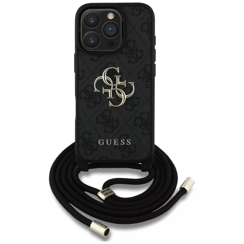 Guess 4G Big Logo funda crossbody con cordón para iPhone 16 Pro (negro)