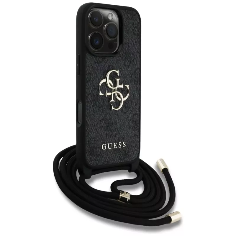 Guess 4G Big Logo funda crossbody con cordón para iPhone 16 Pro Max - negro