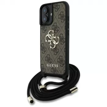 Guess 4G Big Logo funda crossbody con cordón para iPhone 16 marrón