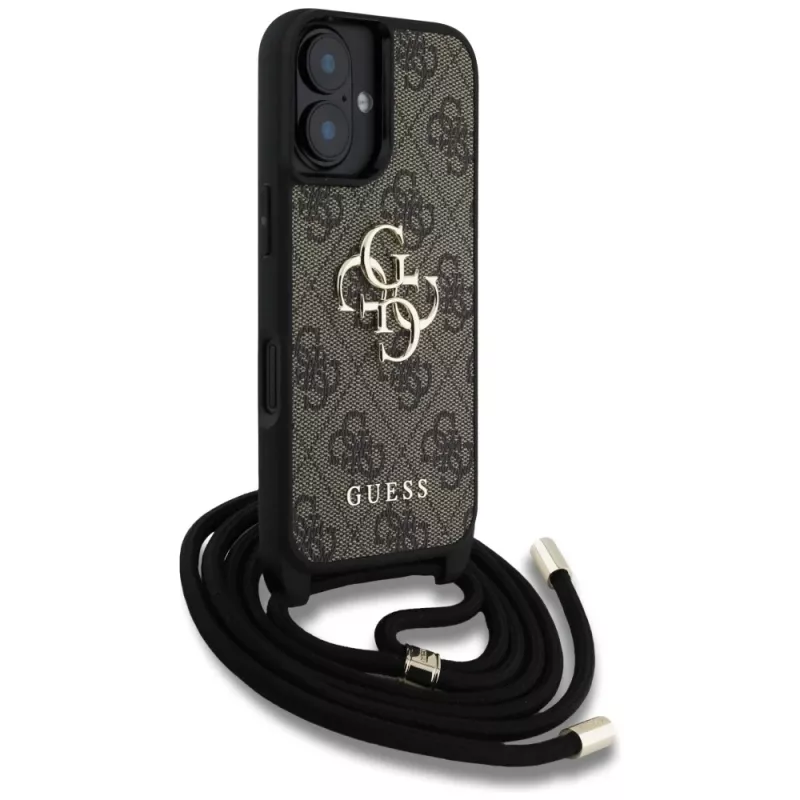 Guess 4G Big Logo funda crossbody con cordón para iPhone 16 marrón