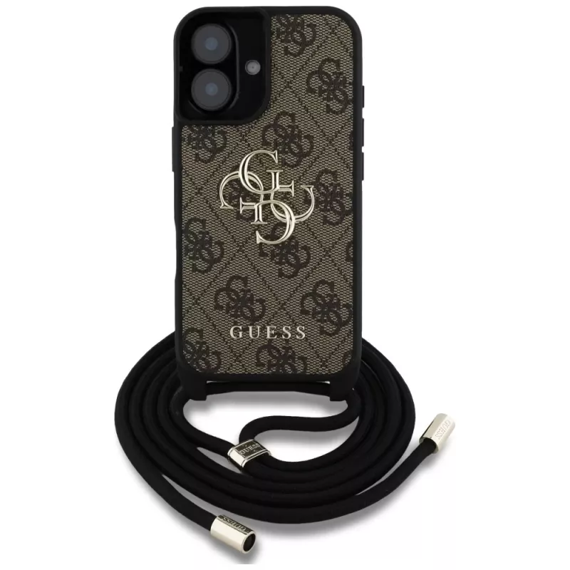 Guess 4G Big Logo funda crossbody con cordón para iPhone 16 Plus - marrón